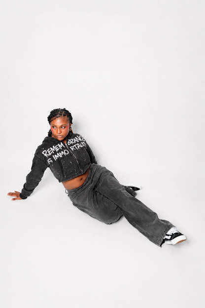 VNTG LGCY CROP TOP ZIP UP HOODIE